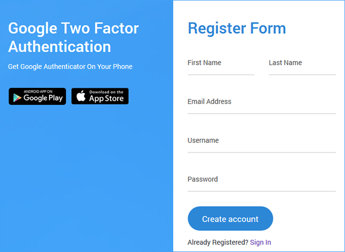 Google registration form 